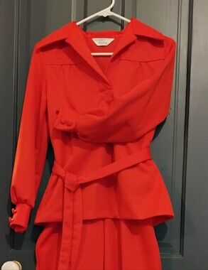 Vintage JCPenney Fashions Red Pantsuit 2-Piece Wide Leg Peplum Jacket Est 1970s